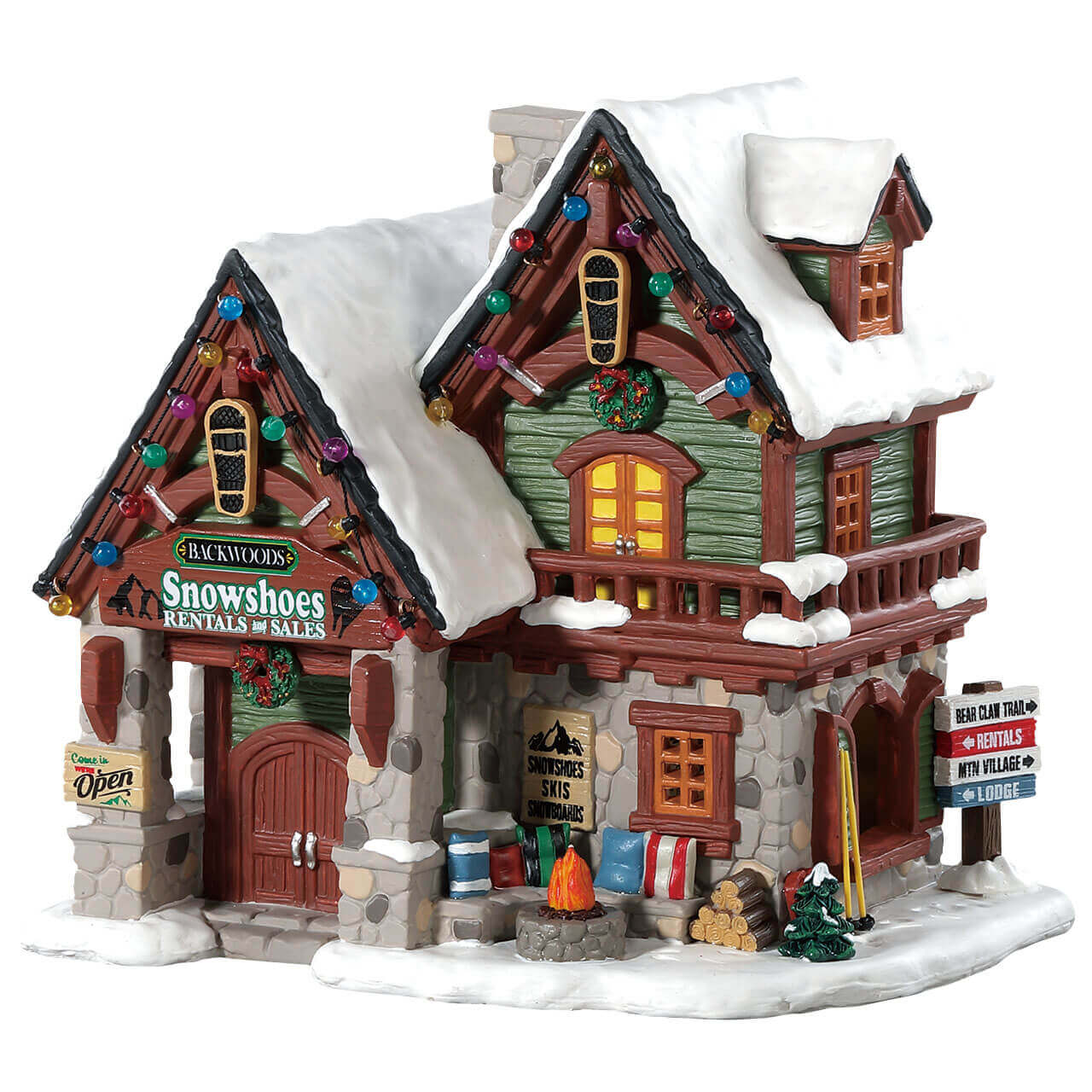 lemax-backwoods-snowshoe-rental-shop-boutique-lumineuse-village-de-no-l image 1
