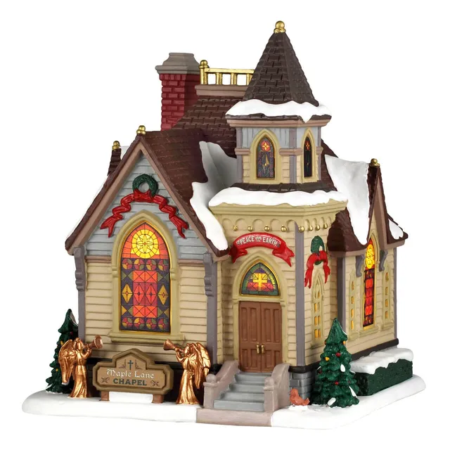 lemax-maple-lane-chapel-harvest-crossing-chapelle-lumineuse-vitraux image 1