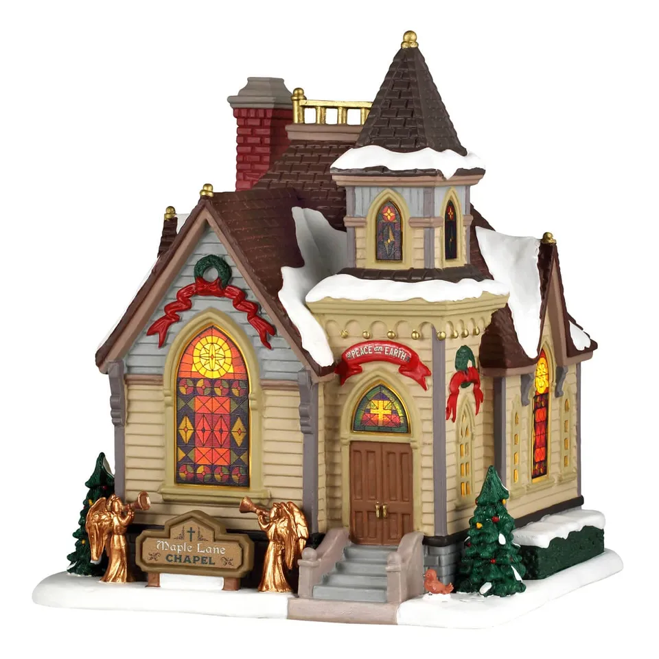 lemax-maple-lane-chapel-harvest-crossing-chapelle-lumineuse-vitraux image 1