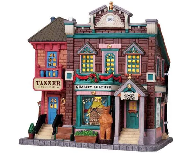 lemax-gunsmith-tanner-boutique-de-village-miniature-lumineuse image 1