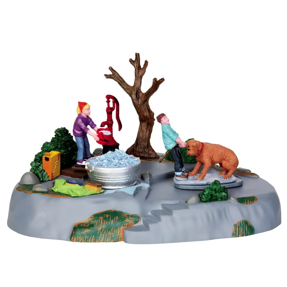 lemax-time-for-a-scrub-sc-ne-anim-e-village-miniature image 1