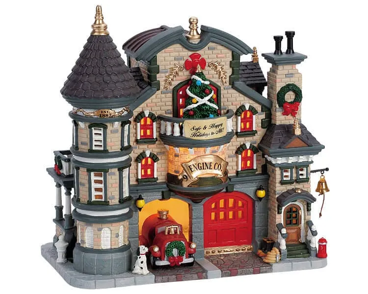lemax-engine-company-no-9-caserne-pompiers-lumineuse-village-miniature image 1