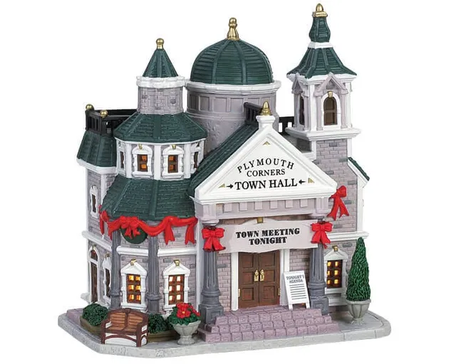 lemax-plymouth-corners-town-hall-mairie-miniature-lumineuse-de-no-l image 1