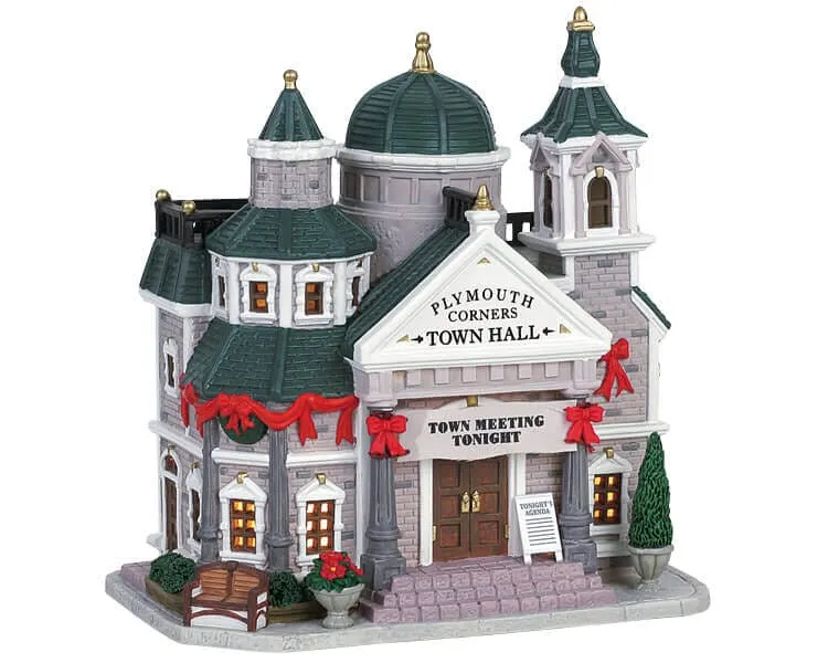lemax-plymouth-corners-town-hall-mairie-miniature-lumineuse-de-no-l image 1