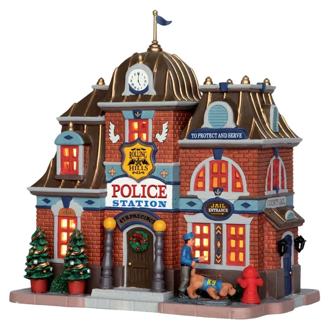 lemax-rolling-hills-police-station-poste-de-police-lumineux-village-miniature image 1