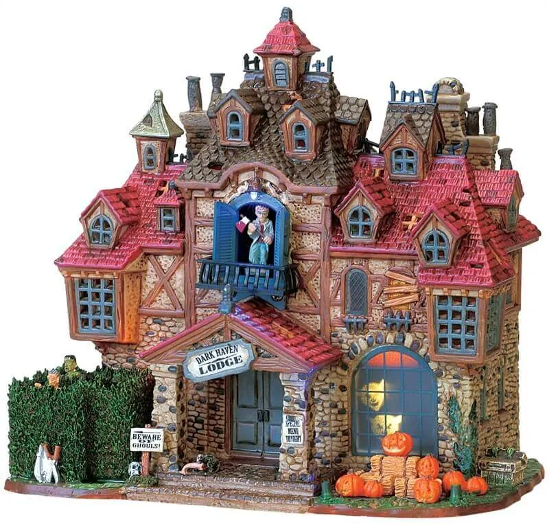 lemax-dark-haven-lodge-maison-hant-e-anim-e-lumineuse-spooky-town image 1