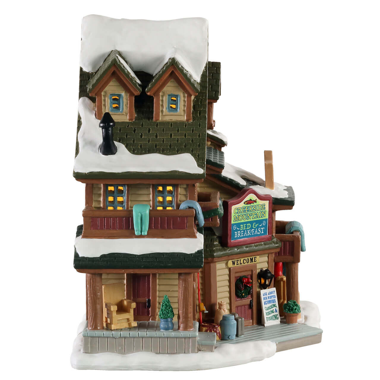 lemax-creekside-mountain-bed-breakfast-chalet-miniature-lumineux image 2