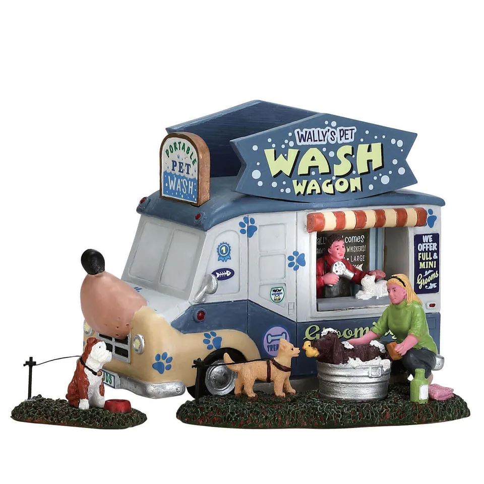 lemax-wally-s-pet-wash-wagon-set-de-3-figurines-village-miniature image 1