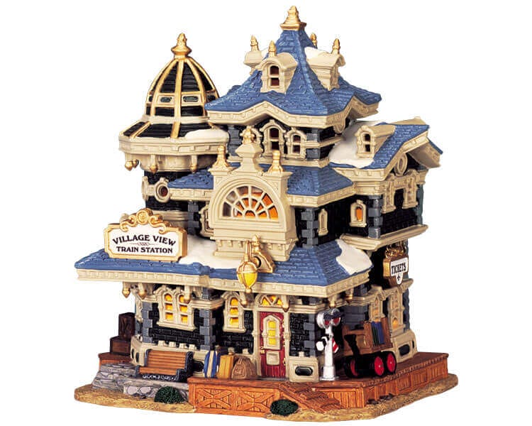 lemax-village-view-train-station-gare-lumineuse-miniature image 1